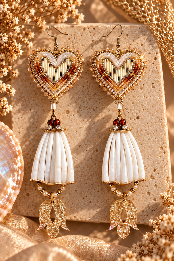🌿 sacred Amber Heart • Dentalium & Quill Earrings
